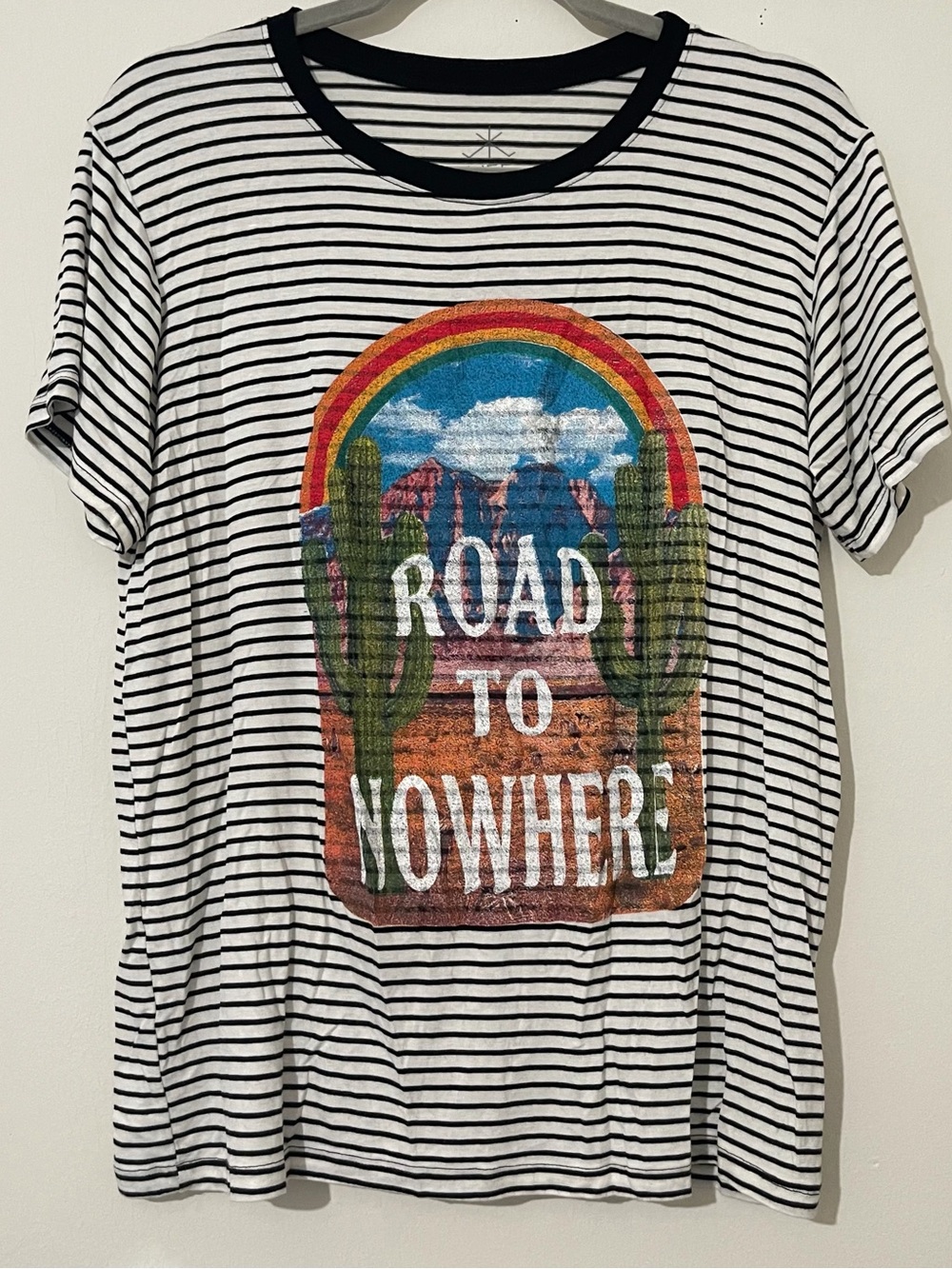 Life Clothing Co. Striped Tee in White and Black Road to Nowhere Graphic Size M